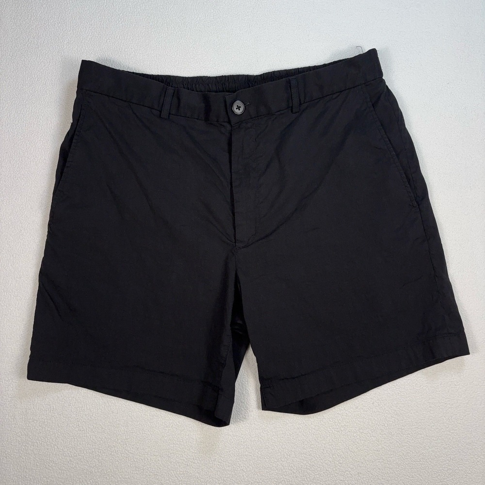 Theory 6" Curtis Stretch Linen-Viscose Shorts Men's 34 Black Pocket Drawstring